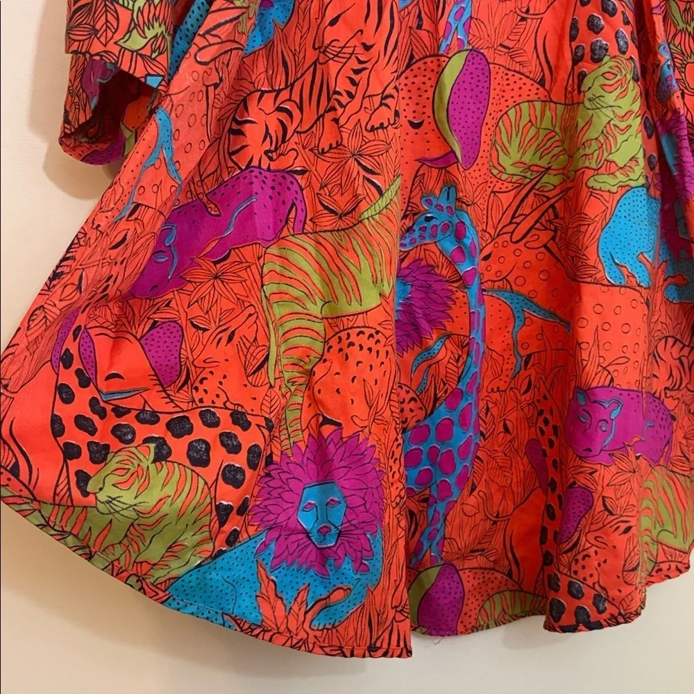 Vintage Design House Open Tie-Back Square Neck Hidden Safari Animal Top Shirt - Picture 12 of 15